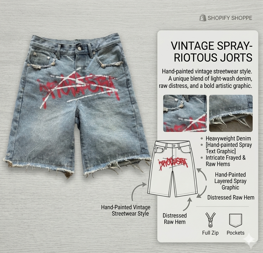 Y2K Graffiti Jorts Rhinestone Denim