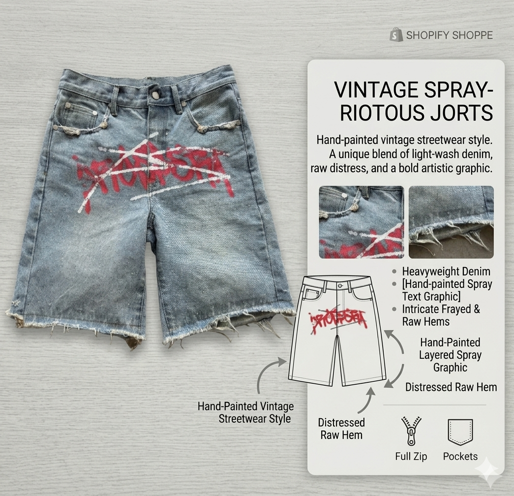 Y2K Graffiti Jorts Rhinestone Denim