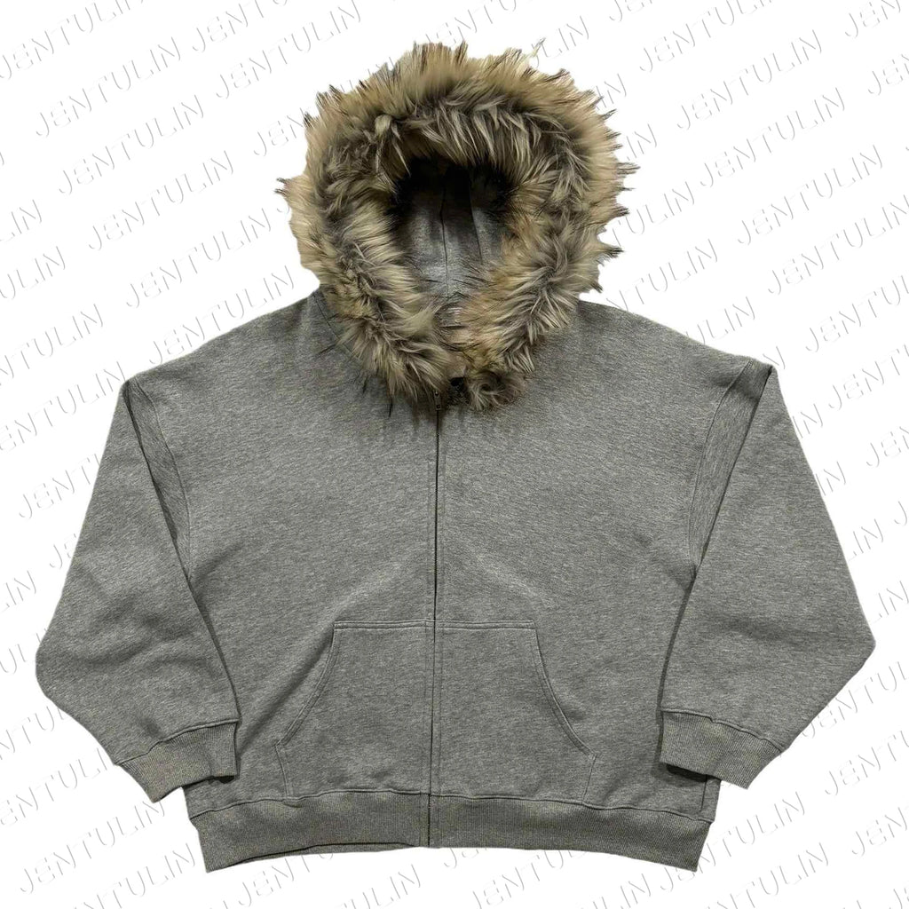 Y2K Zip up Hoodie Faur Collar