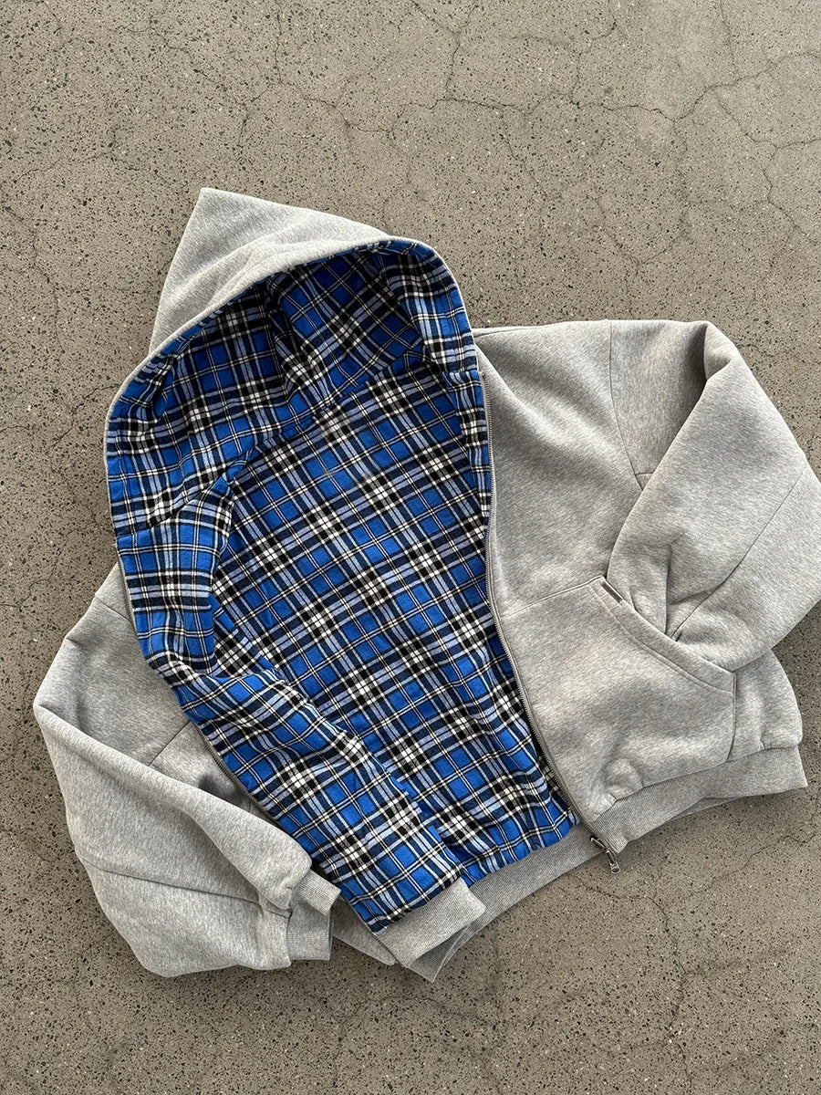 Reversible vintage plaid hoodie