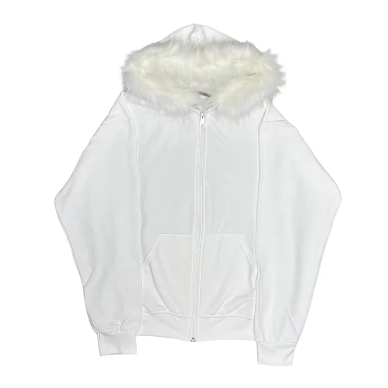 Y2K Zip up Hoodie Faur Collar