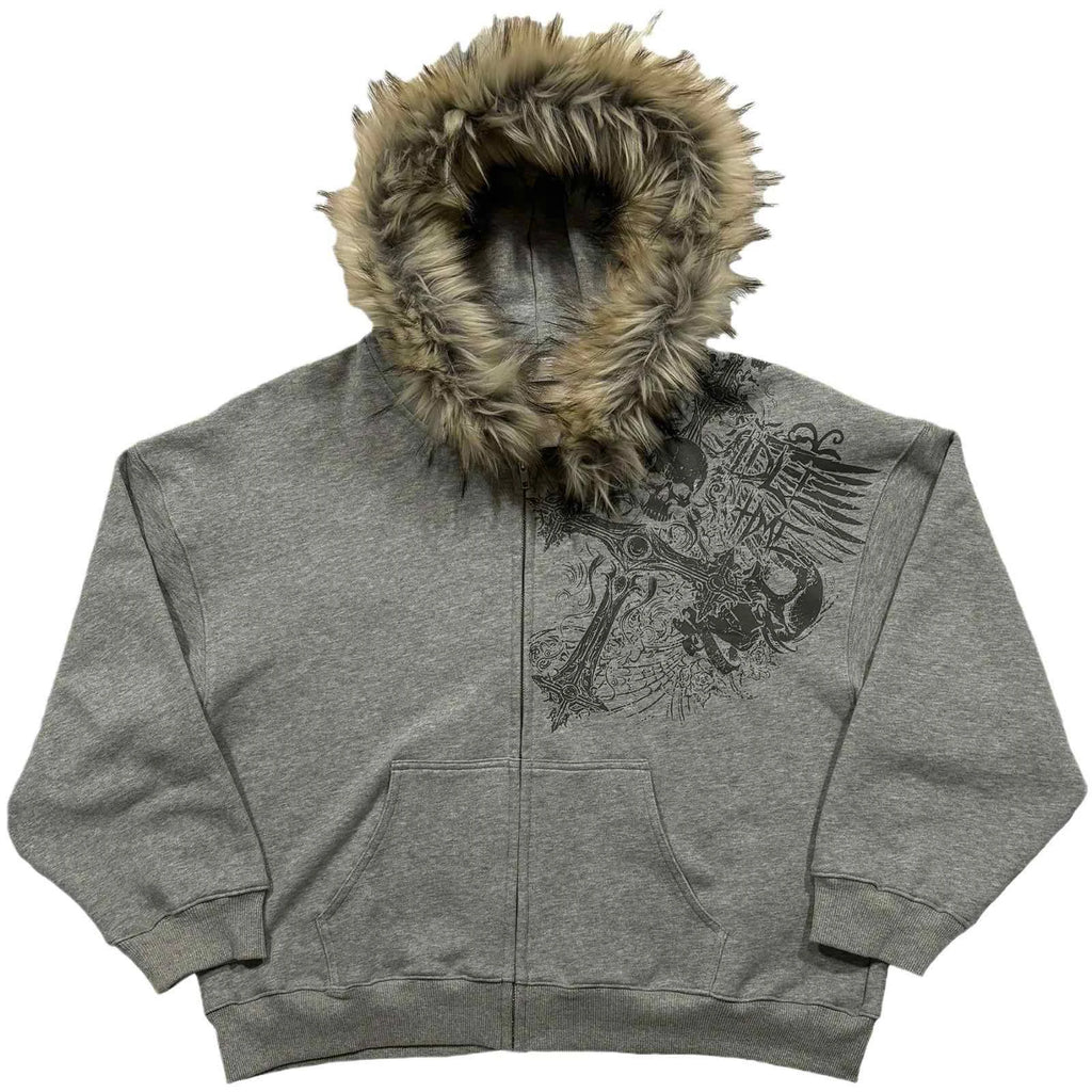 Y2K Zip up Hoodie Faur Collar