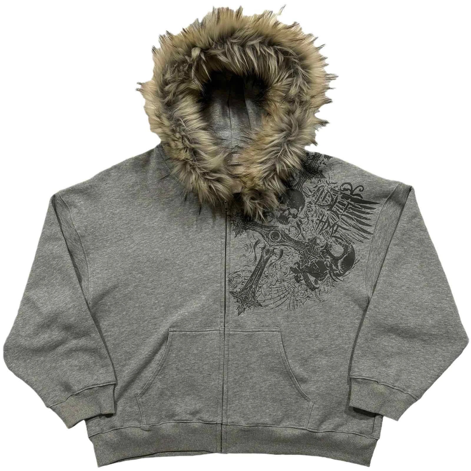 Y2K Zip up Hoodie Faur Collar