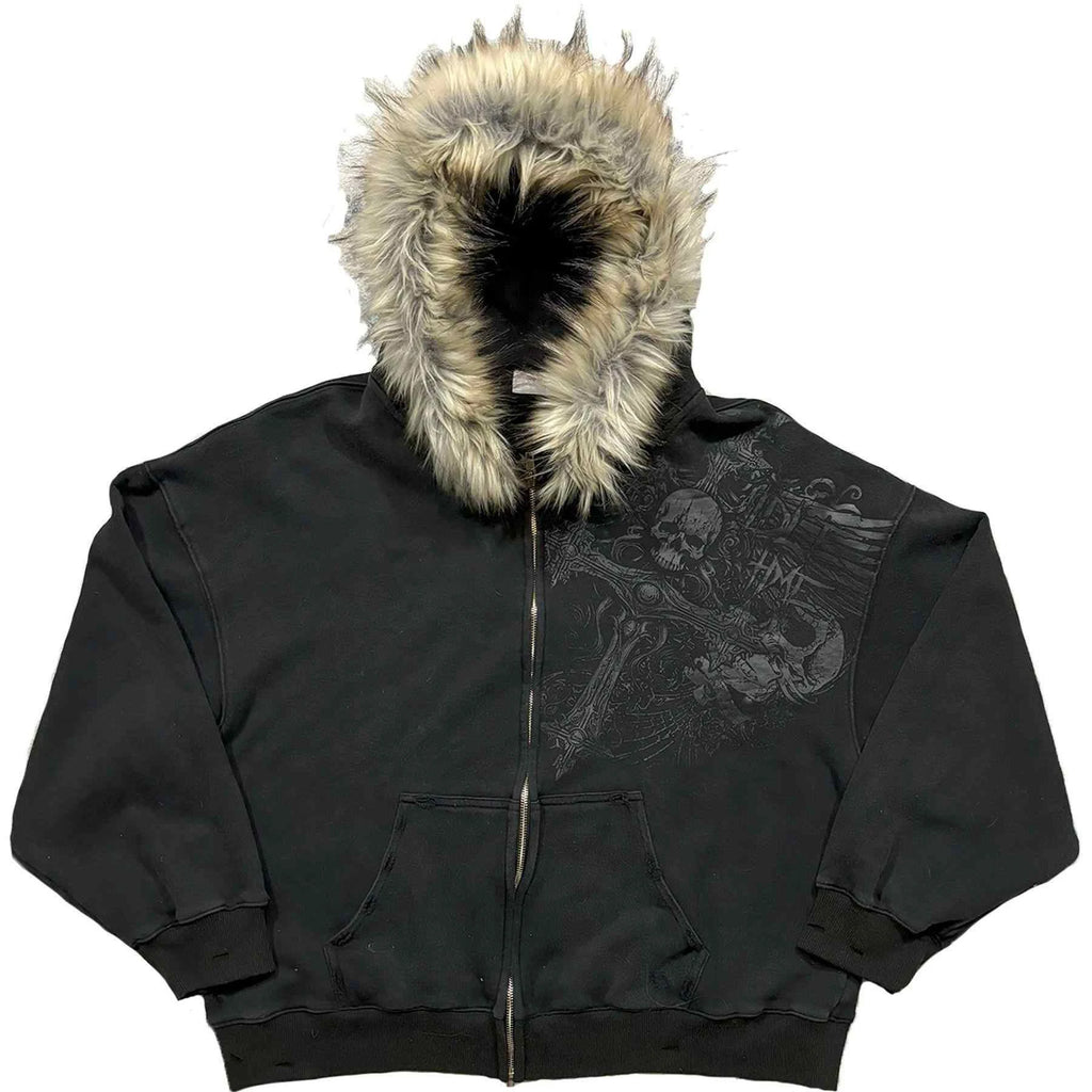 Y2K Zip up Hoodie Faur Collar