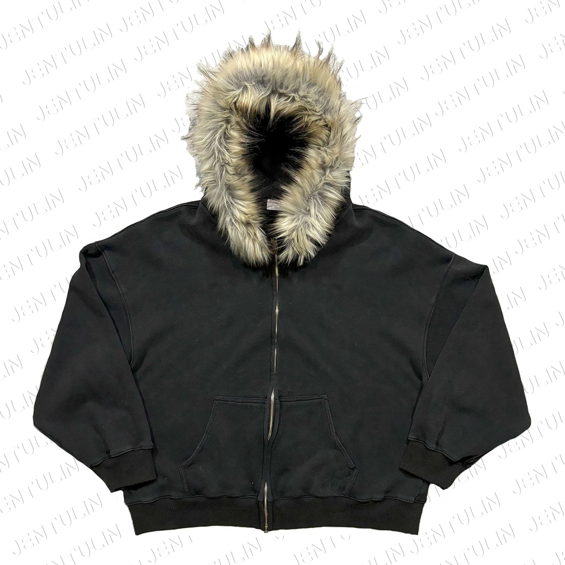 Y2K Zip up Hoodie Faur Collar