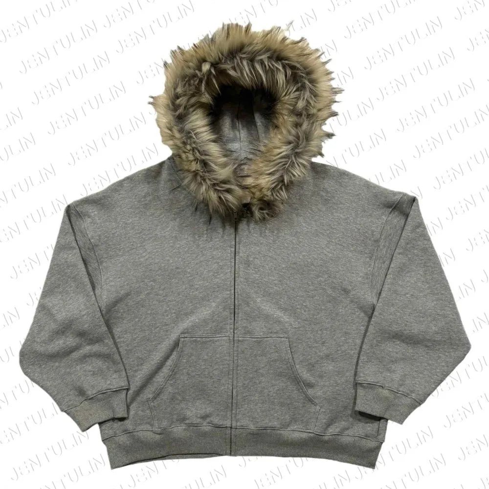 Y2K Zip up Hoodie Faur Collar